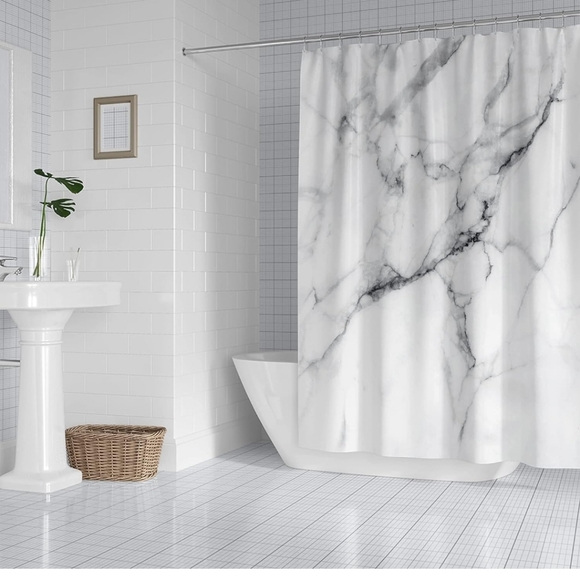 Marble Print (White, Black, Gray) Shower Curtain 72" x 72" - Picture 1 of 7
